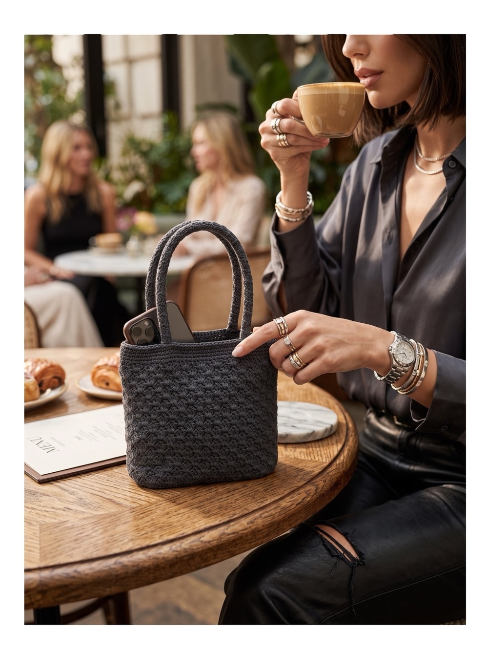 Express Paris 𖣴 Top Handle Woven Crochet Mini Handbag Bag 𖤗 Espresso Brown 𖤗